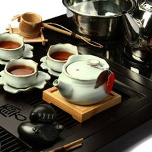 關耳窯汝窯茶具四合一 實木茶盤上的優雅茶道